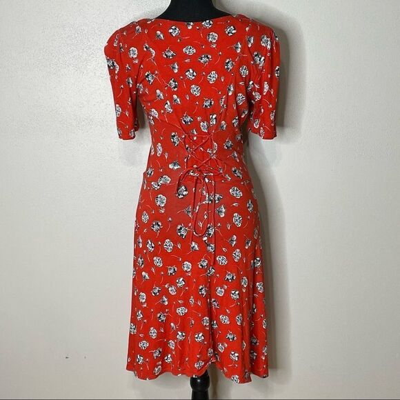 Topshop Red Pansey Floral Print Dress - Size: 2 - Picture 5 of 13